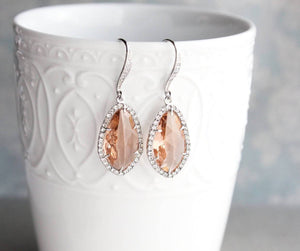 Sparkly Dangle Earrings - Peach /Silver