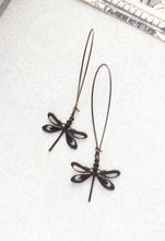 Load image into Gallery viewer, Dragonfly Earrings - Black Patina