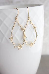 Twig and Flower Earrings - Matte Gold