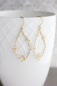 Twig and Flower Earrings - Matte Gold