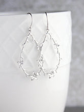 Load image into Gallery viewer, Twig and Flower Earrings - Matte Silver Rhodium