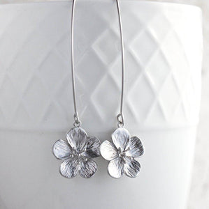 Cherry Blossom Earrings - Matte Silver Short