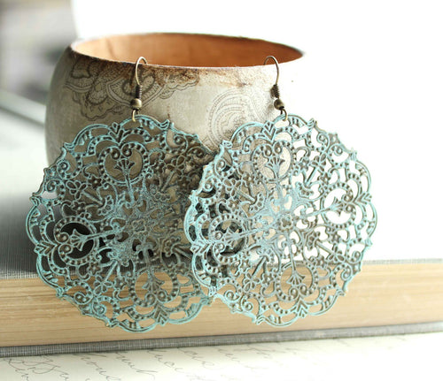 Big Lacy Filigree Earrings - Denim