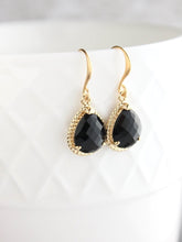 Load image into Gallery viewer, Black Glass Teardrop Earrings