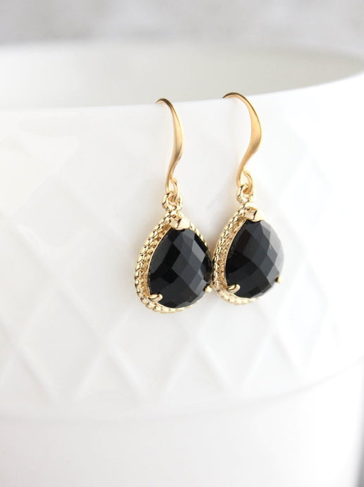 Black Glass Teardrop Earrings