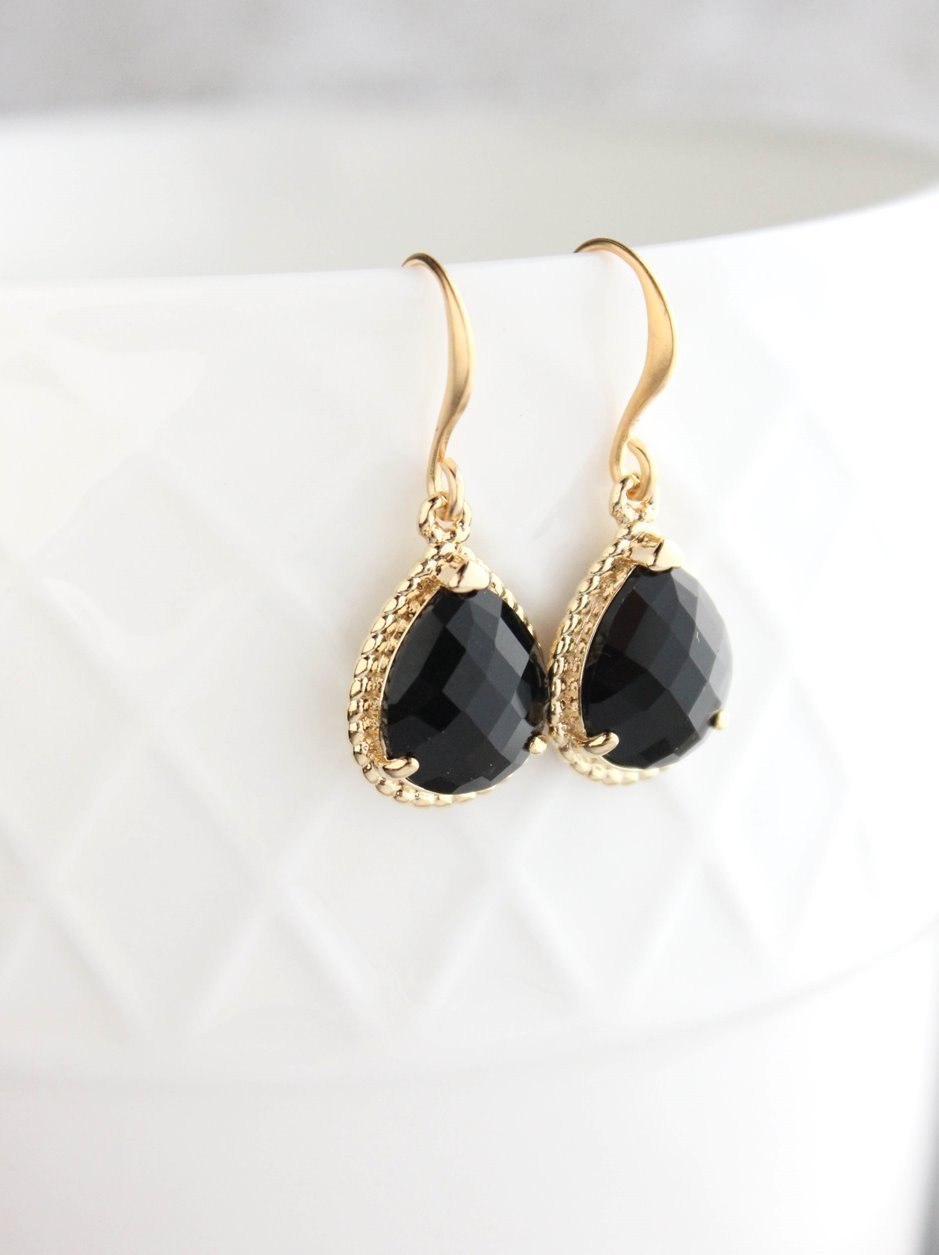 Black Glass Teardrop Earrings