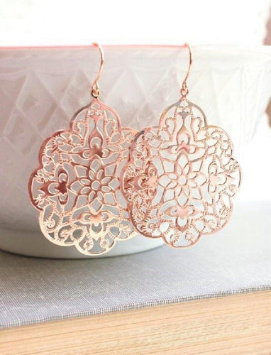 Lacy Filigree Earrings - Rose Gold