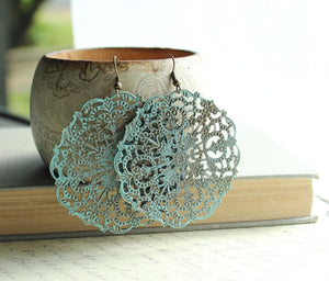 Big Lacy Filigree Earrings - Denim