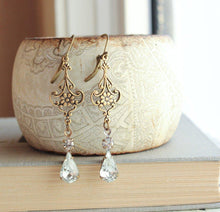 Load image into Gallery viewer, Long Filigree Earrings - Crystal Glass