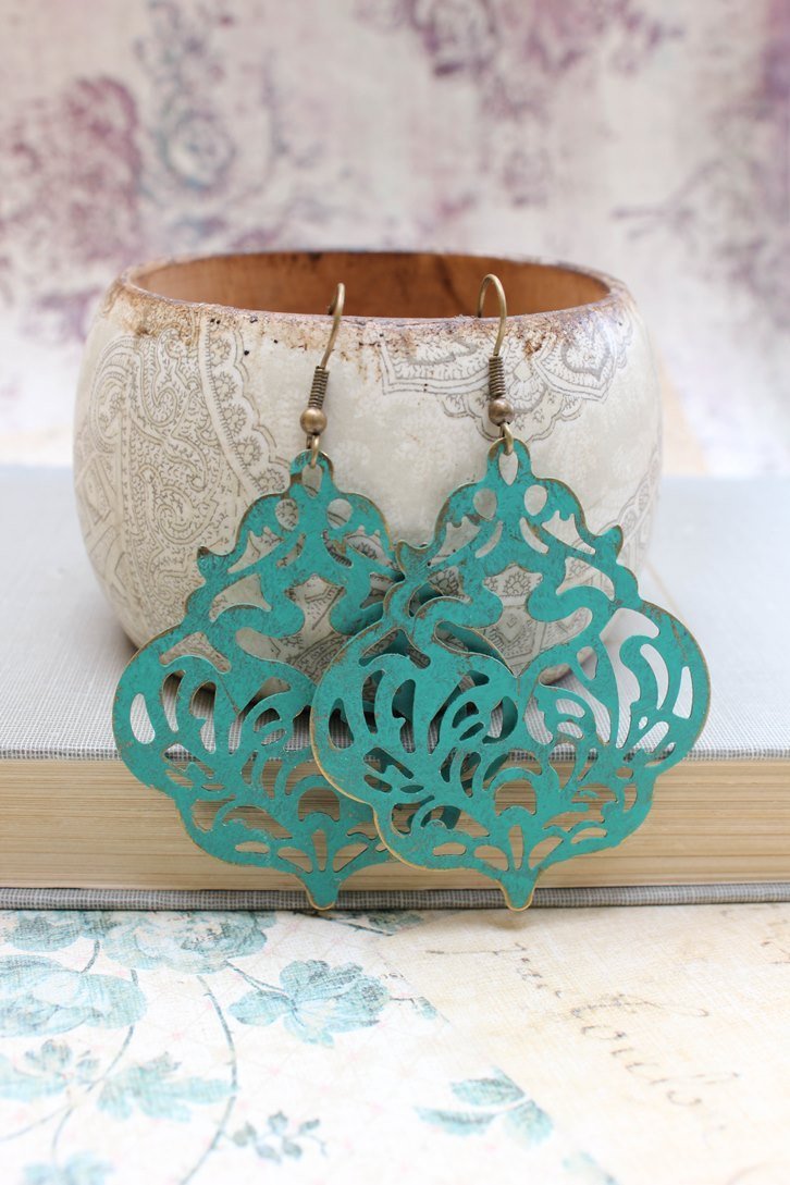 Damask Filigree Earrings - Deep Teal