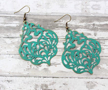 Load image into Gallery viewer, Damask Filigree Earrings - Deep Teal