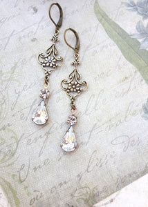 Long Filigree Earrings - Crystal Glass