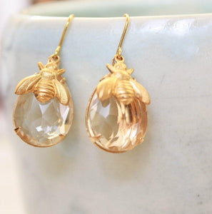 Honey Bee Earrings - Glass Drops