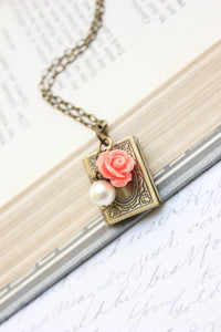 Book Locket - Coral Rose