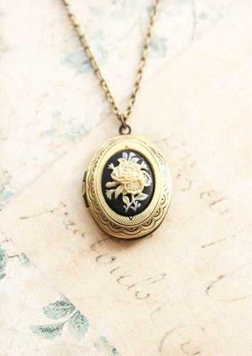 Black Floral Cameo Locket