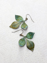 Load image into Gallery viewer, Three Leaf Branch Earrings - Verdigris Patina