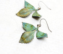 Load image into Gallery viewer, Three Leaf Branch Earrings - Verdigris Patina