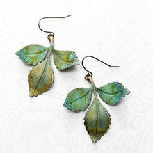 Load image into Gallery viewer, Three Leaf Branch Earrings - Verdigris Patina