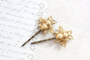 Bee Bobby Pins - Gold Brass (set of 2 pins)