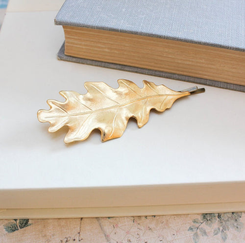 Raw Gold Brass Oak Leaf Bobby Pin