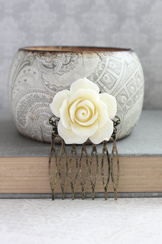 Ivory Cream Rose Comb - C1065