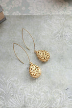 Load image into Gallery viewer, Long Filigree Teardrop Earrings