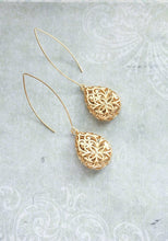 Load image into Gallery viewer, Long Filigree Teardrop Earrings