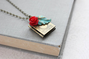 Book Locket - Red Rose