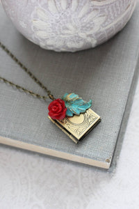 Book Locket - Red Rose