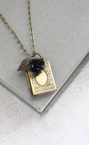 Book Locket - Black Rose