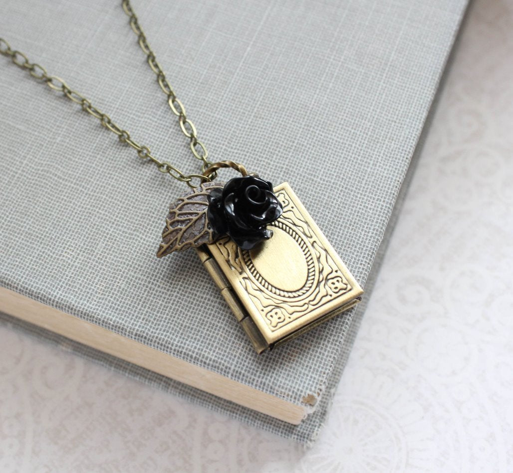 Book Locket - Black Rose