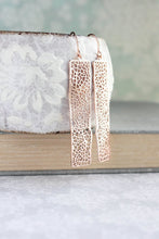 Load image into Gallery viewer, Long Bar Filigree Earrings - Rose Gold