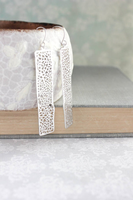 Long Bar Filigree Earrings - Silver