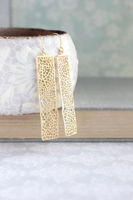 Long Bar Filigree Earrings - Gold