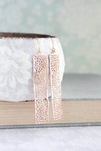 Load image into Gallery viewer, Long Bar Filigree Earrings - Rose Gold