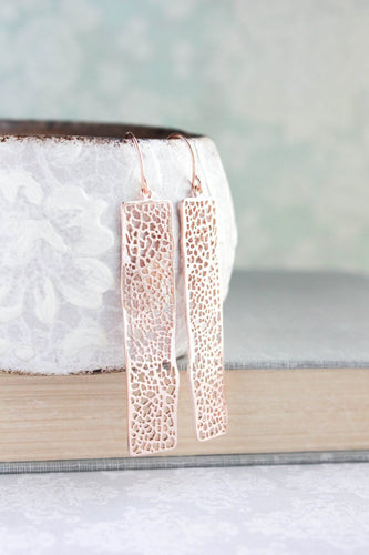 Long Bar Filigree Earrings - Rose Gold