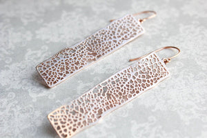 Long Bar Filigree Earrings - Rose Gold